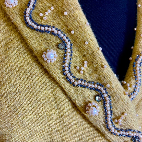 Vintage Blumarine Wool Cashmere Sweater Beaded Pearl Shawl Collar 90s Y2K 40 4 S - Picture 12 of 14